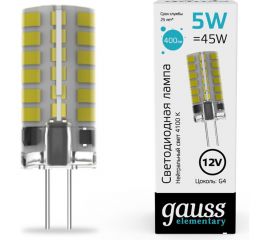 Лампа Gauss elementary g4 12v 5w 400lm 4100k силикон led 1/20/200 18725 