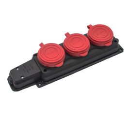 Влагозащищенная штепсельная розетка Alfa на 3 гнезда, каучуковая, IP44 с заземлением 250В, 16А 20103000 R 