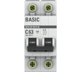 Автоматический выключатель EKF Basic ВА 47-29, 2P, 63А, 4,5кА, SQ mcb4729-2-63C 