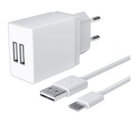 Универсальное сетевое зарядное устройство AKAI CH-6A05 2 USB 2.1A + кабель micro USB белый CH-6A05W 