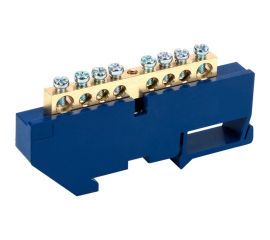 Нулевая N шина с синим изолятором на DIN-рейку REXANT 6x9 мм стойка большая 8 групп 11-2340 