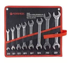 Набор рожковых ключей Forsage 8x10, 9х11, 12x13, 14x15, 16x17, 18x19, 21x23, 22x24 мм, 8 предметов, на полотне F-5084P 