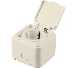 1-местная розетка STEKKER с заземляющим контактом, с крышкой, 250В, 16А, IP44, PST16-21-44 (RA 16-211-БЖ), слоновая кость 49058 