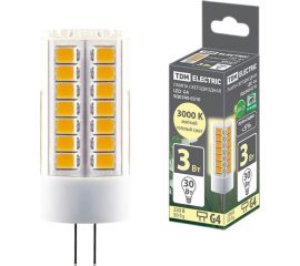 Светодиодная лампа TDM G4-3 Вт-230 В-3000 К, SMD, 16x43 мм SQ0340-0210 