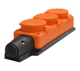 3-х местная однофазная колодка UNIVersal с заглушками "Компакт" с заземлением каучук 16А 250В IP44 оранжевая (еврослот) 3034 