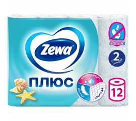 Туалетная бумага ZEWA Plus 2-х слойная, 12 рулонов, 12x23 м, свежесть океана 144136 114752 