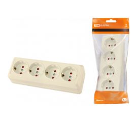 Горизонтальная 4-х местная розетка TDM 2П+3 открытой установки IP20 16A с з/ш слоновая кость Ладога SQ1801-0231 