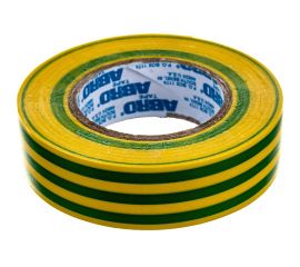 Изолента ABRO ПВХ, желто-зеленая, устойчива к растяжению, 18 мм х 18,2 м ET-900-20-R 