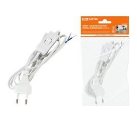 Шнур с выключателем и плоской вилкой TDM ШУ01В ШВВП 2x0,75мм2 2м. белый SQ1305-0001 