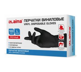 Виниловые одноразовые перчатки LAIMA неопудренные, черные, размер L, 50 пар 607896 