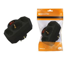 Блок на 3 гнезда с выключателем TDM с индикацией: 1x2П+3 16А+2x2П 2,5А под плоскую вилку 250B черный SQ1806-0302 