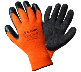 Утепленные акриловые перчатки с двухслойным латексным покрытием ладони Airline р.XL, оранжевый/черный AWG-W-05 