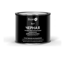 Быстросохнущая грунт-эмаль по металлу Elcon (3 в 1 по ржавчине; матовая; черная; 0,4 кг) 00-00462648 