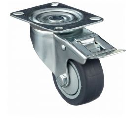 Колесо поворотное с тормозом (100 мм; грузоподъемность 100 кг; термопластичная серая резина; полипропилен) СТЕЛЛА-ТЕХНИК N48100TPRB 