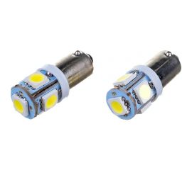 Автолампа диод SKYWAY T9, 12V, 5 SMD, блистер с цоколем, 1-контакт, белая, комплект 2 шт., габариты, номер S08201362 