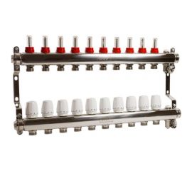 Коллекторная группа VRT 1""х3/4"", евроконус, 10 выходов, c расходомерами 530138 