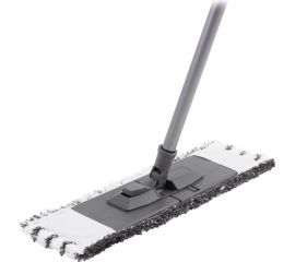 Швабра для влажной уборки InLoran плоская, микрофибра, серая 44х13 см, ручка 110см, арт. BS-043P 