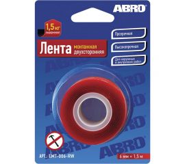 Клейкая двухсторонняя монтажная лента ABRO 6 мм х 1,5 м EMT-006-RW 