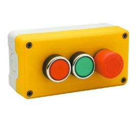3-х кнопочный серо-желтый пост Emas авар. стоп, d30 мм, 1НО+2НЗ, 240В, 4А P3EC1A2BE30 