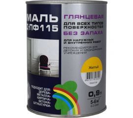 Глянцевая цветная эмаль Радуга GLOSS ВД-ПФ 115 желтый, 0,9 л 143153 