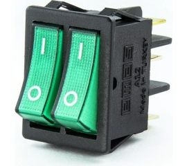 Двухклавишный выключатель Emas с подсветкой, зелёные клавиши,1НО+1НО, 250 В AC, 16 А A12B1Y11 