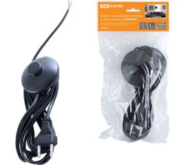 Шнур с ножным выключателем и плоской вилкой TDM ШУН01В ШВВП 2х0,75мм2 3,5м. черный SQ1305-0062 