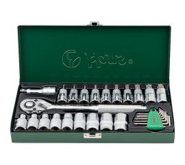 Набор шестигранников, торцевых головок с трещоткой (1/2"") 28 предметов Hans 4628T 