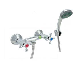 Двуручный смеситель для душа Eleanti с металлическим шлангом, хромированной лейкой и кронштейном 0402.897 
