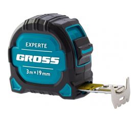 Рулетка GROSS Experte, 3 м x 19 мм, двухкомпонентный корпус, магнит, двухсторонняя разметка, нейлон 32574 
