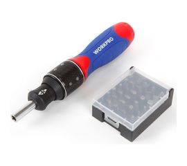 Реверсивная отвертка WORKPRO 6-скоростная с двойным приводом 32 насадки WP221055 