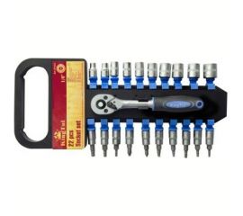 Набор головок и головок-бит с трещоткой в пластиковом держателе KINGTUL 22пр. 1/4" 2797 KT422 