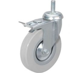 Колесо серая мягкая резина крепление болтом М10 с тормозом SCTGB93 75 мм MFK-TORG 5064075M 