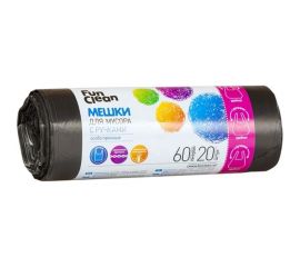 Мешки для мусора ""Особо прочные"" 60 л, 20 шт, черные, с ручками, ролик Fun Clean 7500 