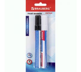 Лаковый маркер-краска BRAUBERG EXTRA paint marker 4 мм, НАБОР 2 цвета, белый/черный, 151998 