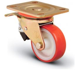 Колесо сверхмощное полиуретановое поворотное с тормозом 80 мм MFK-TORG ED01 ZBP 80 F 