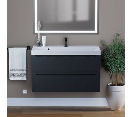 Подвесная тумба с раковиной uperwood Tanos 90 см, черная 291020255 