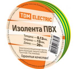 Изолента ПВХ TDM 0,13x15 мм, желто-зеленая 20 м SQ0526-0017 