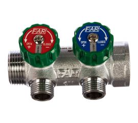 Регулирующий коллектор FAR 1"" ВР-НР с 2 отв. 1/2"" НР межосев. 45 мм, плск.упл. FK 3821 112TP 