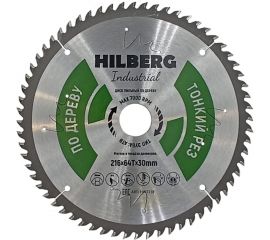 Диск пильный по дереву Industrial 216х30 мм, 64Т, тонкий рез Hilberg HWT218 