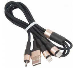 Кабель USB Hoco3 в 1 для Lightning, Micro USB, Type-C, 2.0A, длина 1.0м, черный с золотым 648368 
