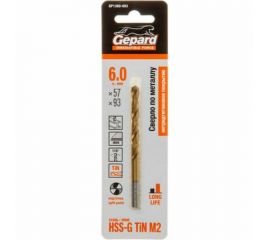Сверло спиральное по металлу 6x57x93 мм, HSS TIN Gepard GP1360-093 