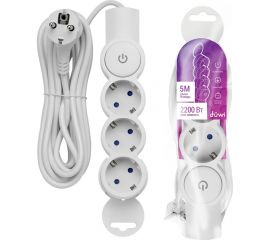 Удлинитель duwi 3 гнезда, с выключателем, с землей, со шторками, 5 м 32009 0 