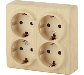 Розетка ЭРА 11-2211-11 4х2P E Schuko со шторками, 16A-250В, IP20, ОУ, Эксперт, сосна Б0020711 