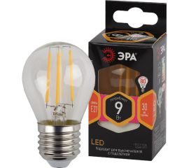 Филаментная лампа ЭРА FLED P459w827E27, шар, 9Вт, теплый, E27, 10/100/4000 Б0047023 
