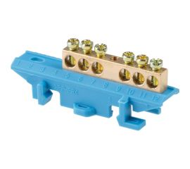 Нулевая N шина c изолятором ЮПИТЕР на DIN-рейку 6x9мм 6 групп большая стойка JP7209-01 