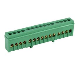 Шина PE земля в корпусном зеленом изоляторе на DIN-рейку REXANT 6x9 мм 15 групп 11-2323 