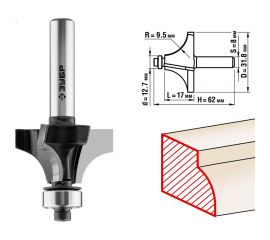 Кромочная калевочная фреза ЗУБР Профессионал №1, 31.8х17 мм, радиус 9.5 мм 28784-31.8 