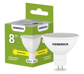 Светодиодная лампа GENERICA MR16 софит 8Вт 230В 3000К GU5.3 LL-MR16-08-230-30-GU5-G 