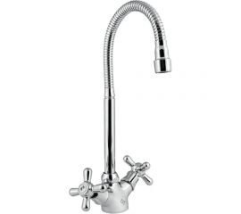 Смеситель для кухни Славен с гибким изливом, двуручный СЛ-ДВ-О25 