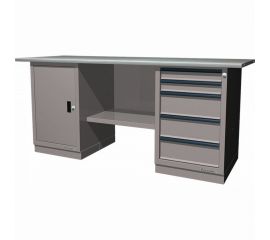 Верстак FERRUM 2-тумб., тумба с дв., тумба с 5 ящ., стол. оцинк., серый металлик 01.205L-G9007 